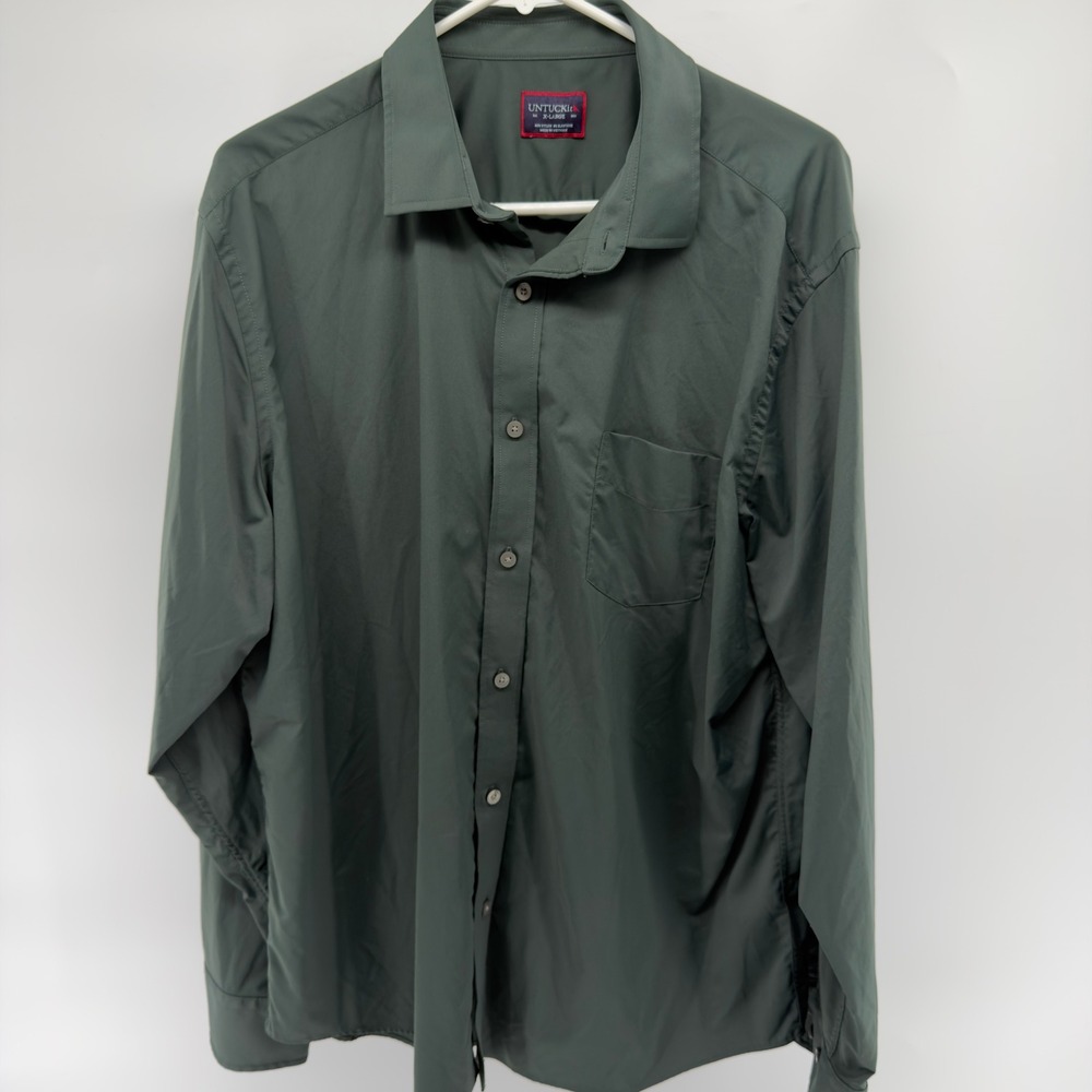 UNTUCKit Mens XL Sage Green Nylon Stretch Long Sleeve Button Down Shirt - Picture 2 of 5